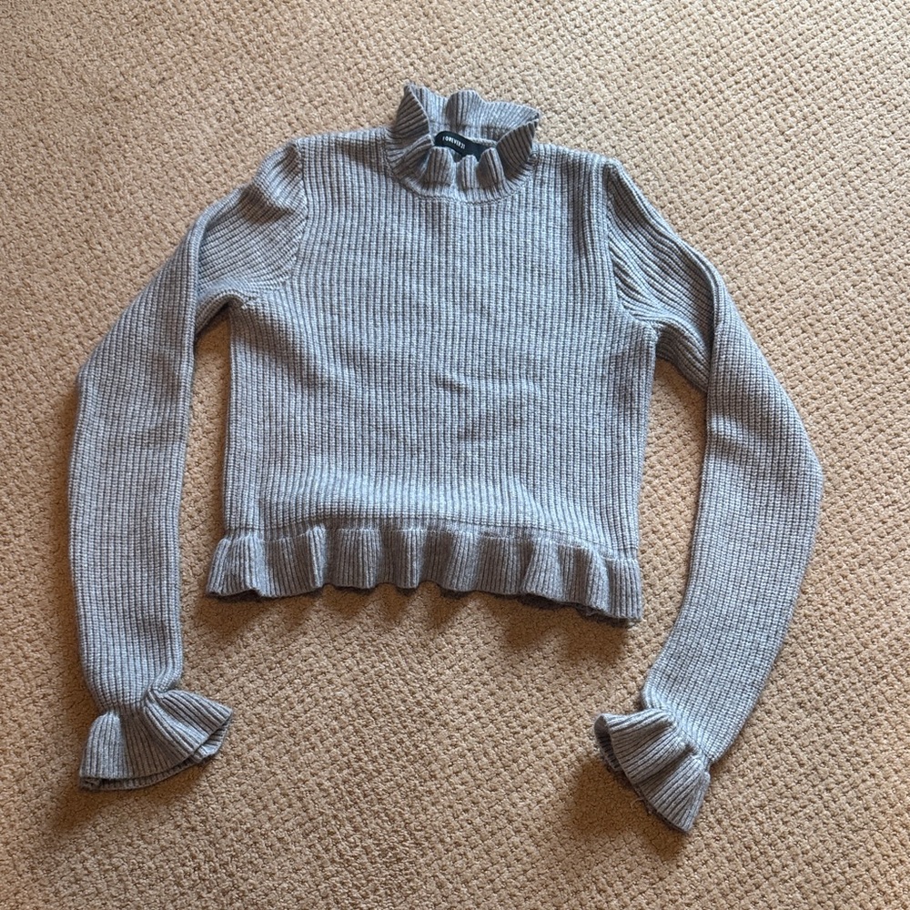 Gray Ruffled Women's Sweater